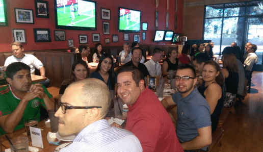 A number of excited fans, and very concentrated Mexico fans enjoying the first half.